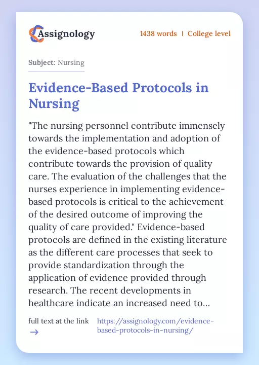 Evidence-Based Protocols in Nursing - Essay Preview