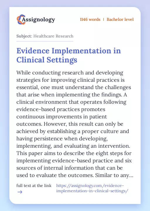 Evidence Implementation in Clinical Settings - Essay Preview