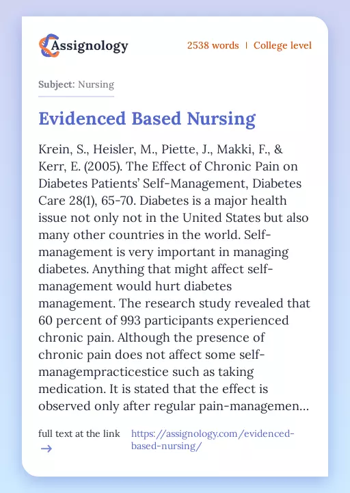 Evidenced Based Nursing - Essay Preview