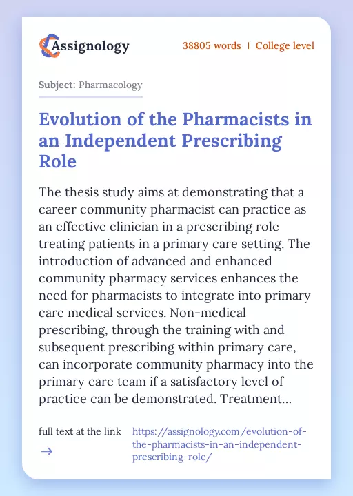 Evolution of the Pharmacists in an Independent Prescribing Role - Essay Preview