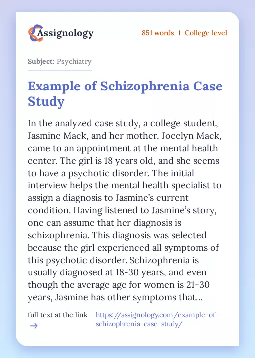 Example of Schizophrenia Case Study - Essay Preview