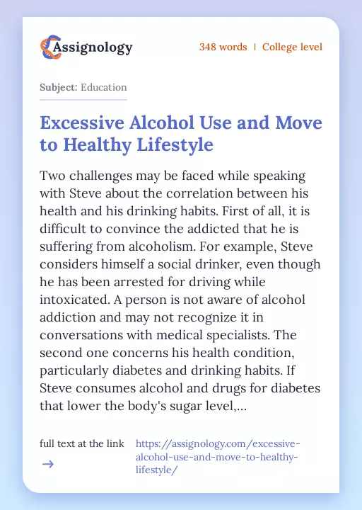 Excessive Alcohol Use and Move to Healthy Lifestyle - Essay Preview