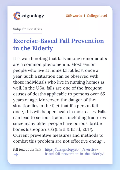 Exercise-Based Fall Prevention in the Elderly - Essay Preview