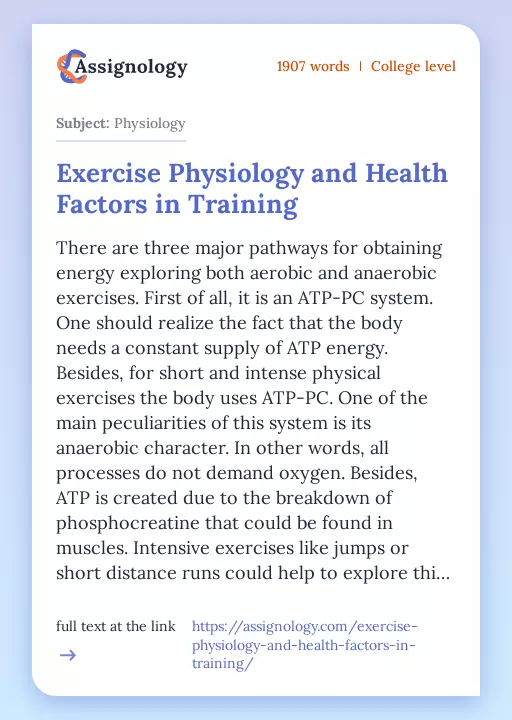 Exercise Physiology and Health Factors in Training - Essay Preview