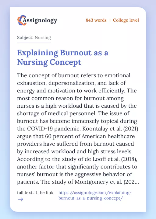 Explaining Burnout as a Nursing Concept - Essay Preview
