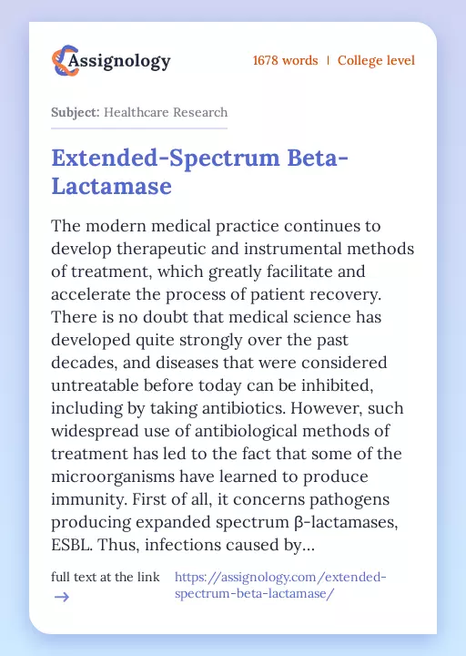 Extended-Spectrum Beta-Lactamase - Essay Preview