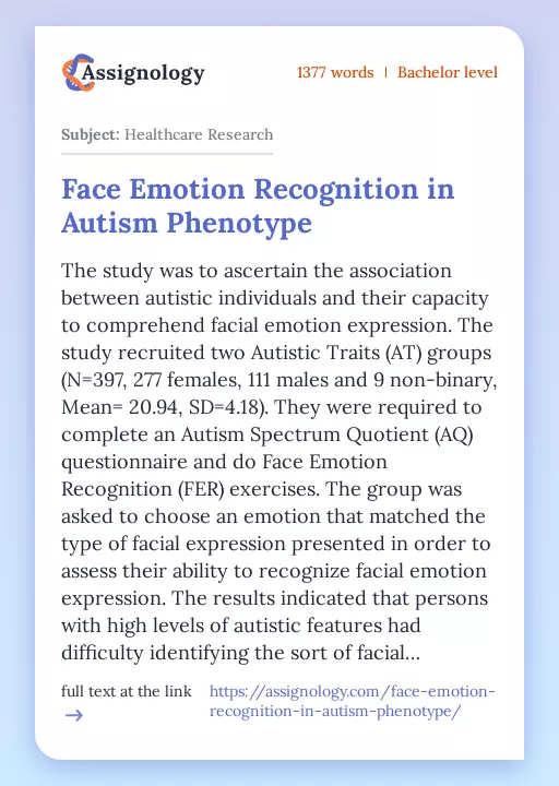 Face Emotion Recognition in Autism Phenotype - Essay Preview