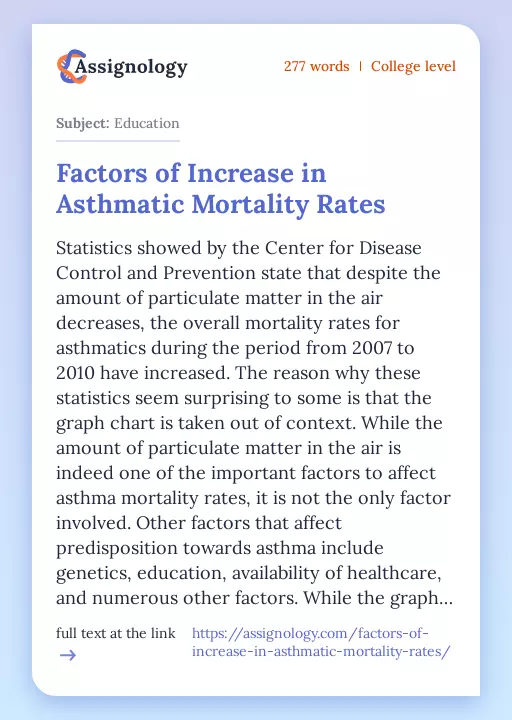 Factors of Increase in Asthmatic Mortality Rates - Essay Preview