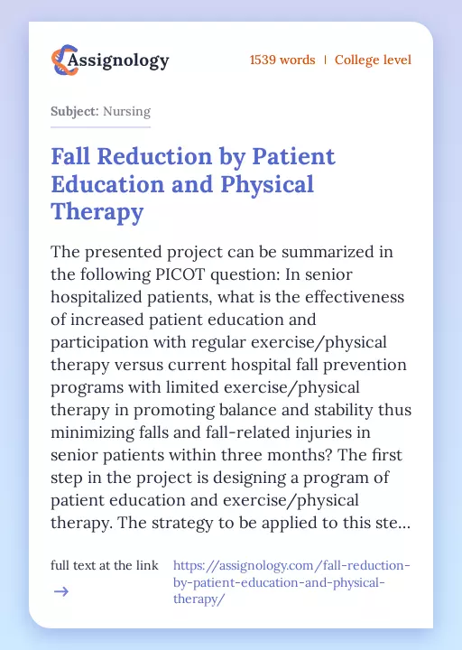 Fall Reduction by Patient Education and Physical Therapy - Essay Preview