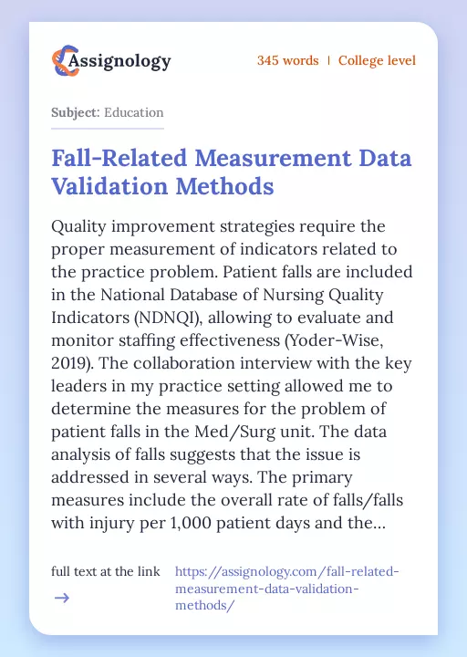 Fall-Related Measurement Data Validation Methods - Essay Preview