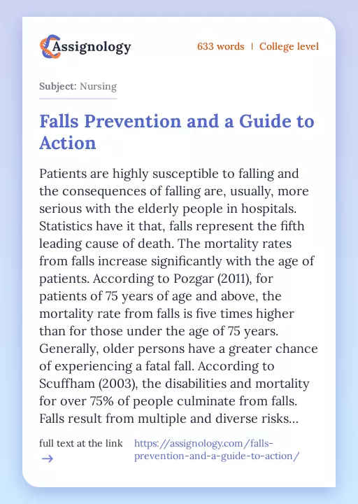 Falls Prevention and a Guide to Action - Essay Preview