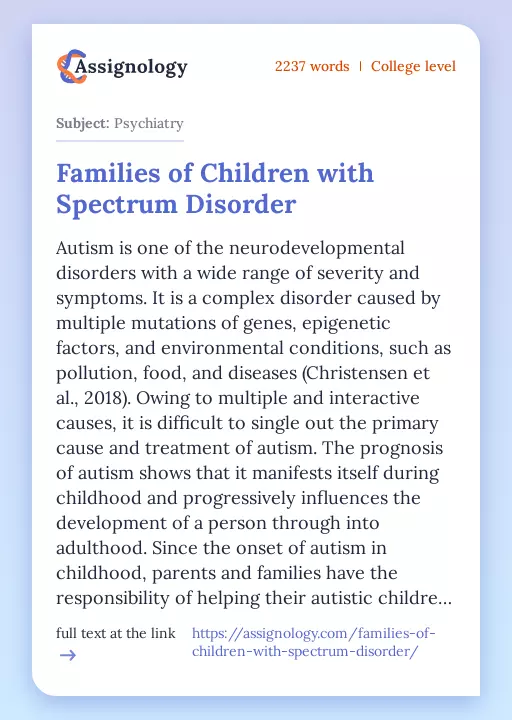 Families of Children with Spectrum Disorder - Essay Preview