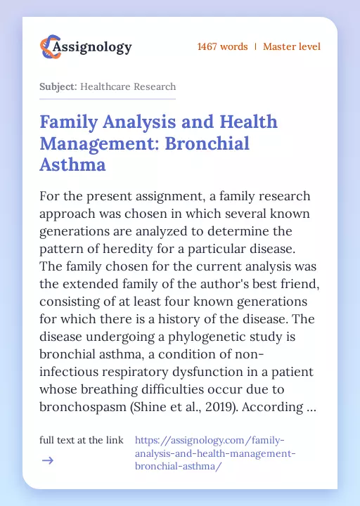 Family Analysis and Health Management: Bronchial Asthma - Essay Preview