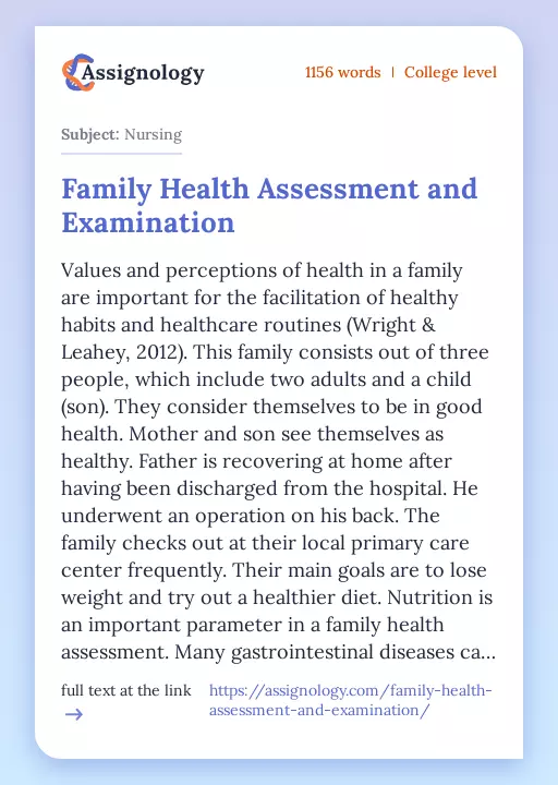 Family Health Assessment and Examination - Essay Preview