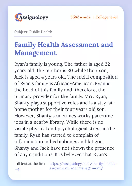 Family Health Assessment and Management - Essay Preview