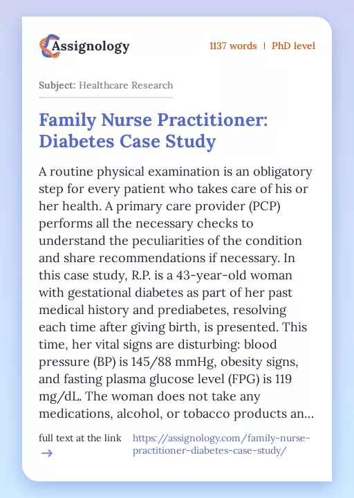 Family Nurse Practitioner: Diabetes Case Study - Essay Preview