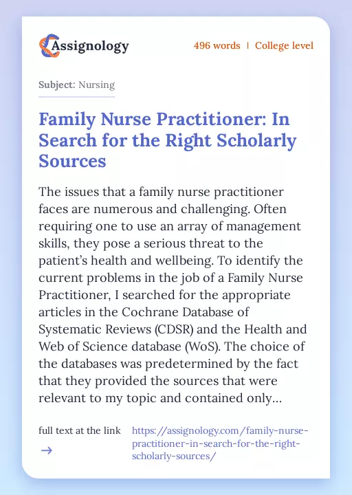 Family Nurse Practitioner: In Search for the Right Scholarly Sources - Essay Preview
