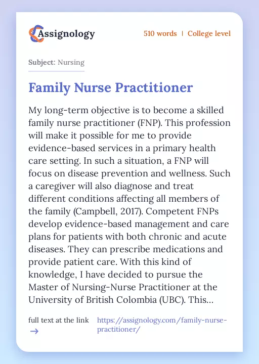 Family Nurse Practitioner - Essay Preview