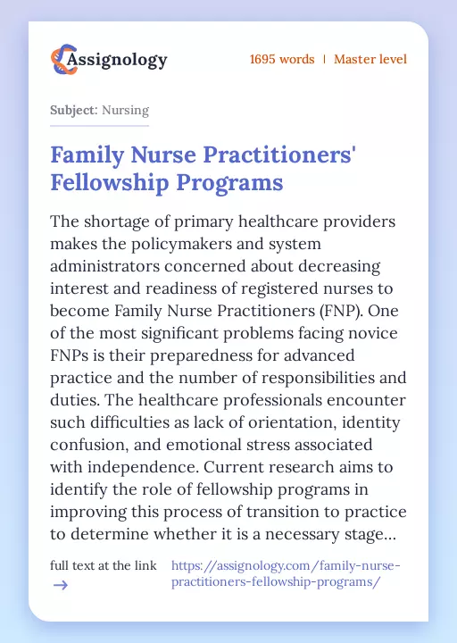 Family Nurse Practitioners' Fellowship Programs - Essay Preview