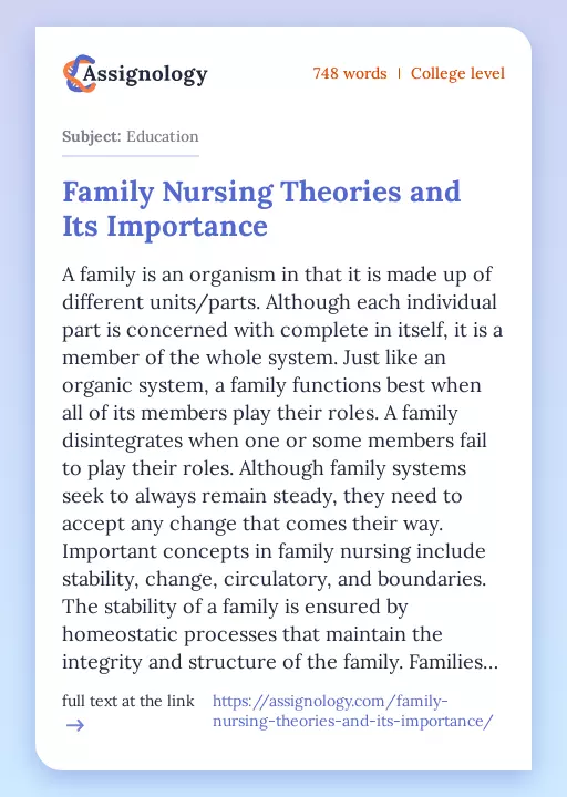 Family Nursing Theories and Its Importance - Essay Preview