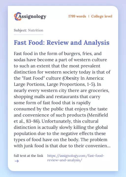 Fast Food: Review and Analysis - Essay Preview