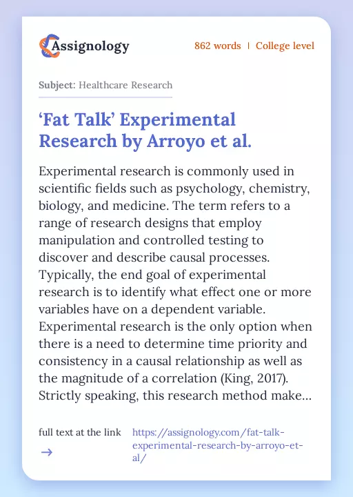 ‘Fat Talk’ Experimental Research by Arroyo et al. - Essay Preview