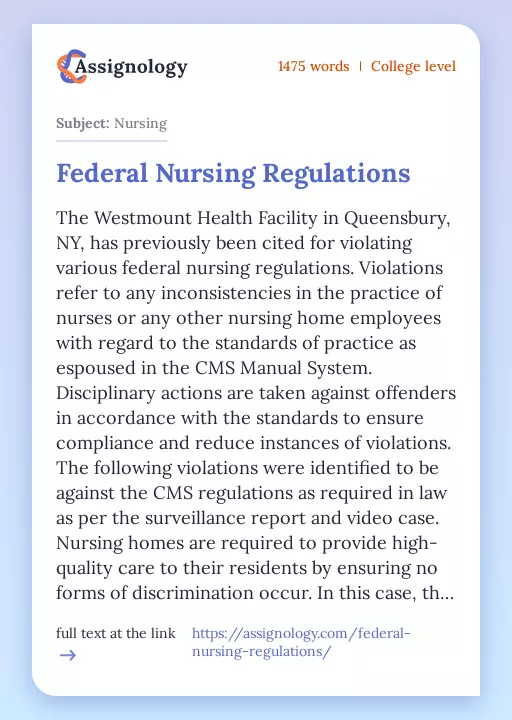 Federal Nursing Regulations - Essay Preview