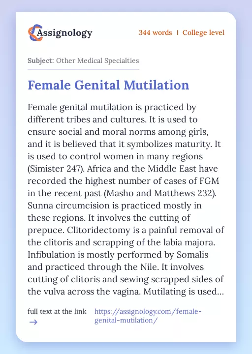 Female Genital Mutilation - Essay Preview