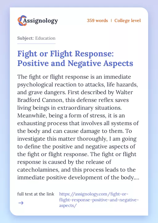 Fight or Flight Response: Positive and Negative Aspects - Essay Preview