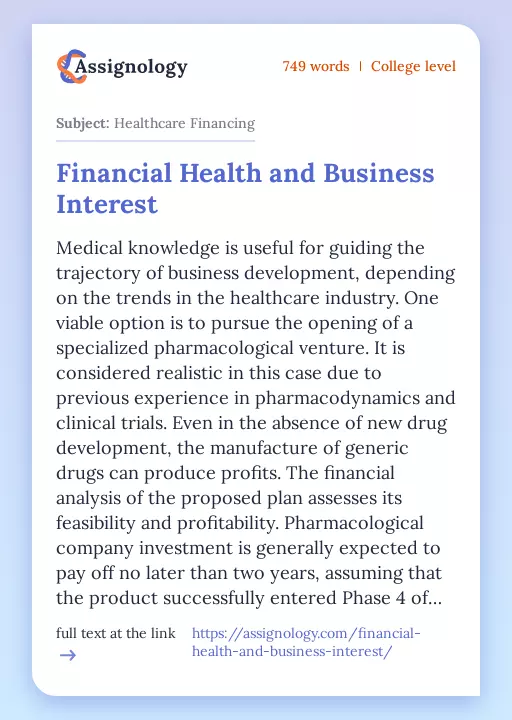 Financial Health and Business Interest - Essay Preview