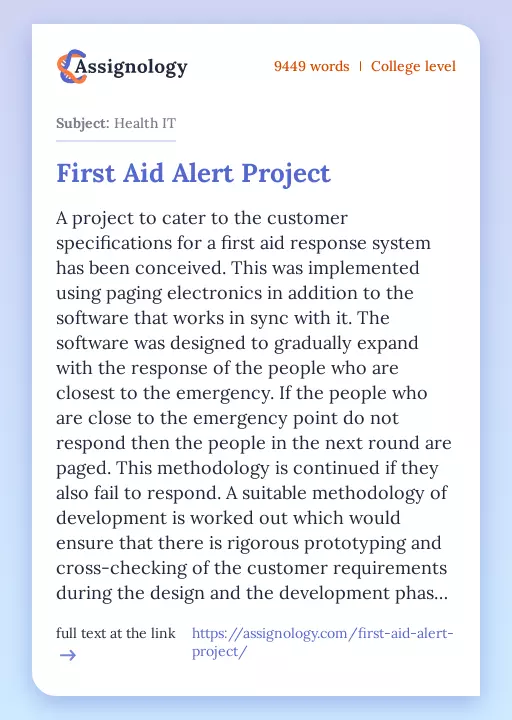 First Aid Alert Project - Essay Preview