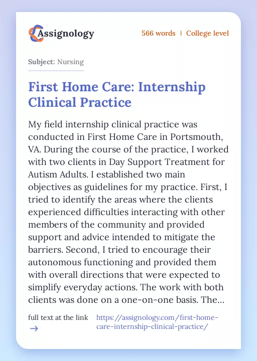 First Home Care: Internship Clinical Practice - Essay Preview