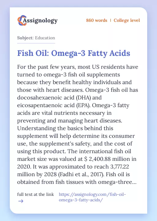Fish Oil: Omega-3 Fatty Acids - Essay Preview