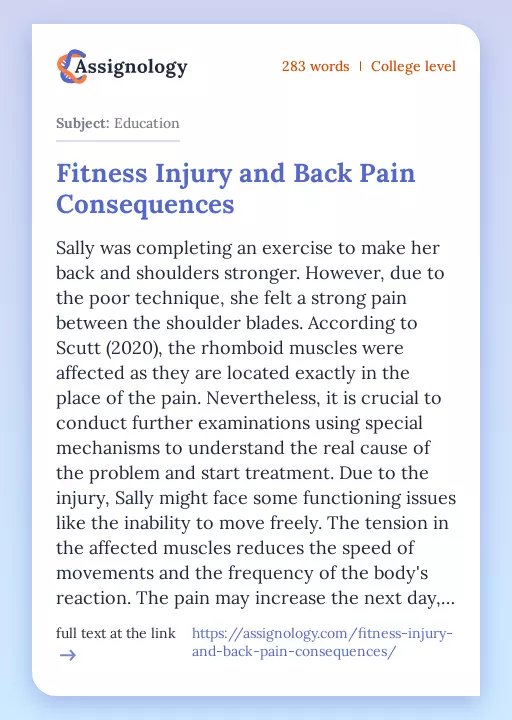 Fitness Injury and Back Pain Consequences - Essay Preview