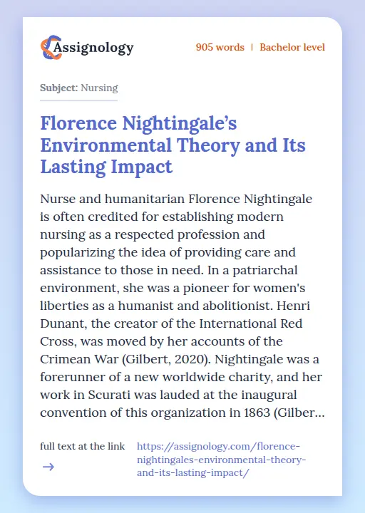 Florence Nightingale’s Environmental Theory and Its Lasting Impact - Essay Preview