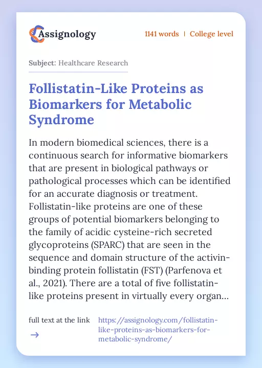 Follistatin-Like Proteins as Biomarkers for Metabolic Syndrome - Essay Preview