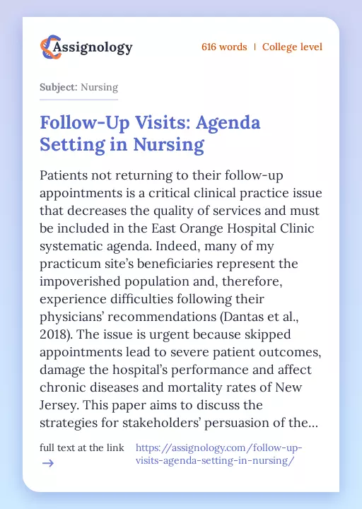 Follow-Up Visits: Agenda Setting in Nursing - Essay Preview