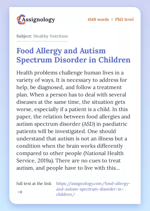 Food Allergy and Autism Spectrum Disorder in Children - Essay Preview
