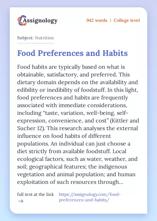 Food Preferences and Habits - Essay Preview