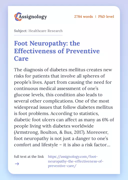 Foot Neuropathy: the Effectiveness of Preventive Care - Essay Preview