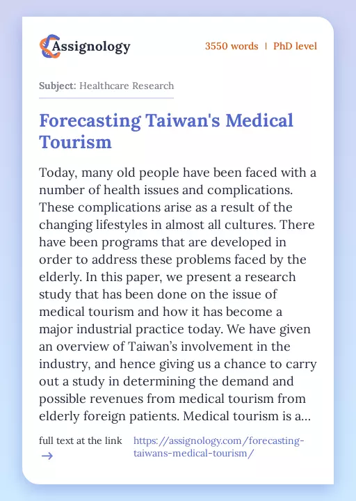 Forecasting Taiwan's Medical Tourism - Essay Preview