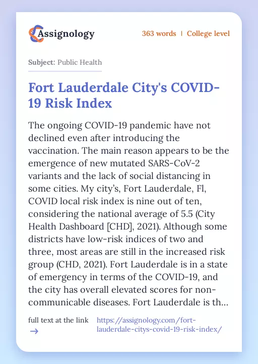 Fort Lauderdale City's COVID-19 Risk Index - Essay Preview