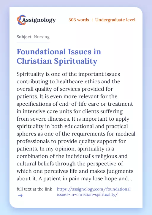 Foundational Issues in Christian Spirituality - Essay Preview