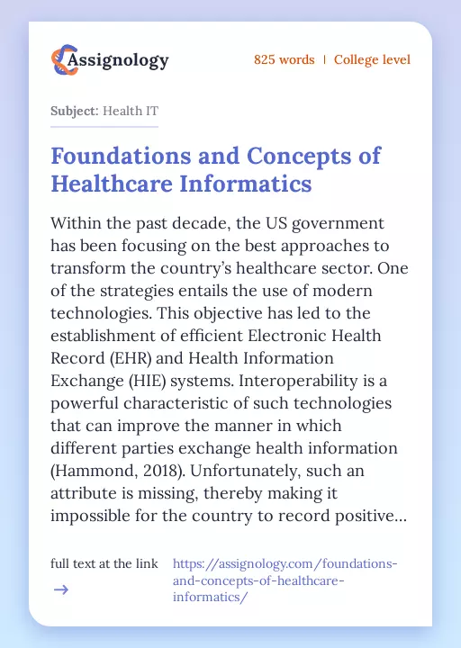 Foundations and Concepts of Healthcare Informatics - Essay Preview