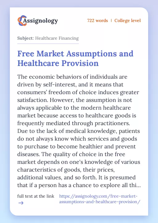 Free Market Assumptions and Healthcare Provision - Essay Preview