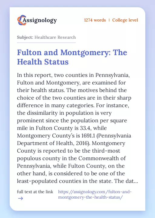 Fulton and Montgomery: The Health Status - Essay Preview