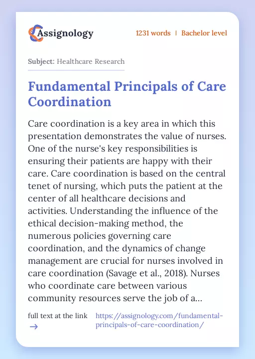 Fundamental Principals of Care Coordination - Essay Preview