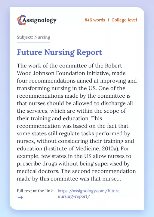 Future Nursing Report - Essay Preview