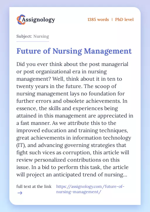 Future of Nursing Management - Essay Preview