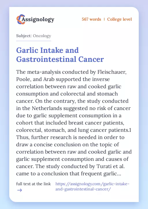 Garlic Intake and Gastrointestinal Cancer - Essay Preview